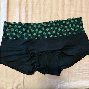 BRAND NEW Victoria's Secret Black Boyshorts with Green Clover Lace